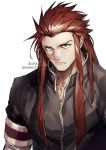  1boy alternate_costume asch black_jacket closed_mouth dated green_eyes hair_slicked_back highres jacket long_hair male_focus red_hair sidelocks sinsin12121 solo tales_of_(series) tales_of_the_abyss twitter_username upper_body 