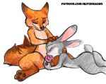  3_toes 4_fingers animal_genitalia anthro anthro_on_anthro ball_fondling balls blitzdrachin blush bodily_fluids butt canid canine conditional_dnp cum disney eyes_closed fellatio female fingers fondling fox genital_fluids genitals gloves_(marking) hand_on_head judy_hopps lagomorph leporid lying male male/female mammal markings nick_wilde on_front oral patreon pawpads paws penile penis predator/prey rabbit sex simple_background sitting spread_legs spreading text toes url white_background zootopia 