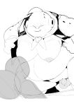  2020 absurd_res anthro balls clothed clothing dragon_ball duo flaccid genitals hi_res majin_buu male monochrome moobs nipples obese overweight overweight_male penis sigenoya simple_background takotyutyu white_background 