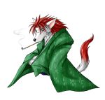  2006 anthro black_nose canid canine canis clothing fur grey_body grey_fur kemono low_res male mammal robe simple_background smoking solo takagi_kyou white_background wolf 