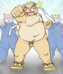  2006 anthro balls belly blush brown_body brown_fur canid canine cute_fangs felid fur genitals group humanoid_hands kemono male mammal moobs nipples overweight overweight_male pantherine penis pubes takagi_kyou tiger ursid 