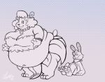  2020 2d_animation 4_fingers ambiguous_gender animated anthro belly big_belly clothed clothing clover_bearclaw duo female fingers lagomorph larger_female leporid loop mammal navel obese obese_anthro obese_female overweight overweight_anthro overweight_female pawpads plushclover rabbit short_playtime signature simple_background size_difference smaller_ambiguous smile ursid 