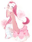  &lt;3 2020 anthro black_ears black_hair black_tail canid canine canis clothed clothed/nude clothing digital_drawing_(artwork) digital_media_(artwork) domestic_dog flower freckles full-length_portrait fur girly hair legwear looking_back male mammal niichan nude pink_theme plant portrait rose_(flower) simple_background sitting solo stockings white_background white_body white_fur 