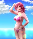  1girl aida_mana asada_okina bikini breasts cleavage dokidoki!_precure large_breasts looking_at_viewer open_mouth pink_bikini pink_eyes pink_hair precure smile solo standing swimsuit 