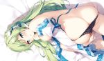  aqua_eyes ass blush breasts green_hair japanese_clothes kochiya_sanae long_hair miko miyase_mahiro nipples panties panty_pull ribbons touhou underwear waifu2x 