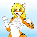  anthro bandage felid female hair hi_res mammal pantherine solo tabykat tabytha_starling tiger 