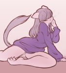  absurd_res anthro bottomless clothed clothing eyes_closed female fur genitals hi_res hime_cut jarnqk mammal mink mustelid musteline pink_body pink_fur pink_nose pussy robin_(jarnqk) sitting solo solo_focus sweater tired topwear 