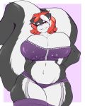  4:5 absurd_res anthro big_breasts breasts clothing female gin-blade hair hi_res huge_breasts lingerie mammal mephitid one_eye_closed skunk solo wink 