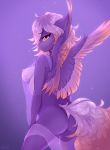  absurd_res anthro bedroom_eyes breasts butt clothing equid equine fan_character feathered_wings feathers female hasbro hi_res inner_ear_fluff looking_at_viewer looking_back mammal my_little_pony narrowed_eyes nipples nude pegasus rear_view seductive side_boob simple_background solo spread_legs spread_wings spreading translucent translucent_clothing tuft u_lu_lu wings 