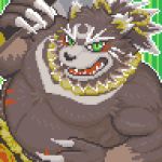  1:1 2020 anthro black_body black_fur black_nose fur green_eyes kemono male mammal overweight overweight_anthro overweight_male rockmai3 sakata_no_kintoki sengoku_puzzle solo ursid video_games 