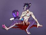  anthro blood blood_on_ground blood_on_weapon bodily_fluids breasts crying felid feline female food genitals gore hi_res knife kolkolukija mammal meat mutilation nipples pussy self_mutilation selfharm solo tears wounded 