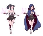  bangle bethany_ashford black_hair blue_cloak blue_eyes bracelet breasts bridal_gauntlets broken_hilt_inn character_sheet cloak dave_cheung detached_sleeves glasses hair_ribbon jewelry large_breasts navel open_toe_shoes panties ribbon see-through simple_background smile thigh_ribbon underwear white_panties 