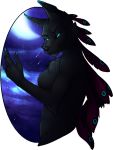  2020 5_fingers alpha_channel anthro archery_(artist) black_body black_fur blue_eyes canid canine digital_media_(artwork) eyebrows eyelashes female fingers fur mammal moon night outside sky solo 