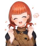  1girl annette_fantine_dominic closed_eyes fire_emblem fire_emblem:_three_houses garreg_mach_monastery_uniform highres long_sleeves open_mouth orange_hair simple_background siso220 solo twintails uniform upper_body white_background 