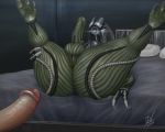  5:4 absurd_res alien anthro anus balls bed brouva duo erection faceless_male furniture genitals geth hi_res human humanoid legion_(mass_effect) legs_up looking_at_genitalia lying machine male male/male mammal mass_effect on_back penis robot spread_legs spreading video_games 