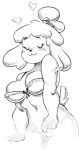  animal_crossing anthro big_breasts bra breasts canid canine canis clothing domestic_dog eyes_closed female genitals hi_res isabelle_(animal_crossing) lingerie mammal masturbation monochrome nintendo panthera_cantus pussy smile solo underwear video_games wide_hips 