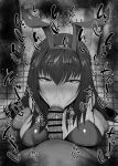  1boy 1girl :&gt;= animal_ears bangs bar_censor blush breasts bunny_ears bunny_girl bunnysuit censored fate/grand_order fate_(series) fellatio fishnet_legwear fishnets from_above greyscale heart hetero indoors kurotama large_breasts long_hair looking_at_viewer monochrome nose_bubble oral pointless_censoring pov scathach_(fate)_(all) scathach_(fate/grand_order) solo_focus sound_effects speed_lines squatting tile_floor tiles toilet 
