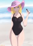  1girl absurdres ass bikini blonde_hair blue_eyes blush boruko boruto:_naruto_next_generations boruto:_naruto_the_movie breasts cowboy_shot from_behind genderswap genderswap_(mtf) heart highres kangsoto_15k large_breasts long_hair looking_at_viewer looking_back naruto naruto_(series) parted_lips sexy_no_jutsu skindentation solo swimsuit twintails uzumaki_boruto whisker_markings 