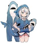  1girl bangs blue_hair blunt_bangs ddari expressionless gawr_gura highres hololive hololive_english hood hoodie multicolored_hair shark_costume shark_hood shark_tail sidelocks white_hair 