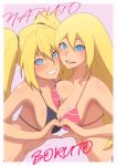  1girl ass bikini blonde_hair blue_eyes blush boruko boruto:_naruto_next_generations boruto:_naruto_the_movie breasts cowboy_shot eeshin_(eishin5584) from_behind genderswap genderswap_(mtf) heart large_breasts long_hair looking_at_viewer looking_back naruto naruto_(series) parted_lips sexy_no_jutsu skindentation solo swimsuit twintails uzumaki_boruto whisker_markings 