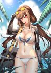  1girl absurdres bikini breasts brown_hair girls_frontline highres jiafei2o3 js_9_(girls_frontline) large_breasts long_hair looking_at_viewer mechanical_arm red_eyes solo sunglasses swimsuit very_long_hair 