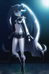  1girl absurdres black_gloves black_hair black_rock_shooter black_rock_shooter_(character) blue_eyes breasts flaming_eye gloves glowing glowing_eye highres looking_at_viewer open_hands riri_(7smnzdu) small_breasts solo standing twintails 
