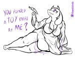  anthro belly big_belly big_breasts bovid breasts caprine clothed clothing digestion english_text female goat hi_res knife leaning line_art mammal monster overweight overweight_anthro overweight_female purple_eyes rumbling_stomach sassylebraix solo text toriel undertale video_games vore weapon 