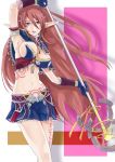  1girl breasts commentary_request earrings gloves green_eyes jewelry large_breasts long_hair looking_at_viewer midriff myuria_tionysus navel open_mouth pink_hair pointy_ears solo staff star_ocean star_ocean_anamnesis star_ocean_the_last_hope tattoo very_long_hair weapon 