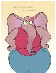  anthro clothing dialogue elephant elephantid english_text female hi_res mammal proboscidean sarah_fairhart solo text theroflcoptr 
