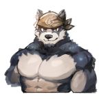  1:1 2020 abs anthro bandanna biceps black_nose canid canine canis clothed clothing domestic_dog fur grey_body grey_fur husky kemo_coliseum kerchief male mammal multicolored_body multicolored_fur muscular muscular_anthro muscular_male neumokun nordic_sled_dog pecs simple_background solo spitz stakeho_lder topless two_tone_body two_tone_fur volga white_background white_body white_fur 