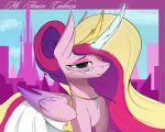  2020 absurd_res blonde_mane clothed clothed_feral clothing crown equid feathered_wings feathers female feral friendship_is_magic fur hasbro hi_res horn jewelry mammal mane markings multicolored_mane multicolored_tail my_little_pony outside pendant pink_body pink_feathers pink_fur pink_mane pink_tail pink_wings princess_cadance_(mlp) purple_mane purple_tail solo teal_eyes text therealf1rebird tiara winged_unicorn wings yellow_tail 