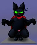  anthro balls black_body black_fur cape cartoon_network clothing digitigrade domestic_cat erection felid feline felis fur genitals green_eyes hi_res male mammal mao_mao:_heroes_of_pure_heart neenya nude penis red_clothing sheriff_mao_mao_mao solo 