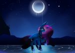  2020 absurd_res black_mane black_tail blue_body blue_feathers blue_fur blue_wings equid ethereal_hair ethereal_mane ethereal_tail feathered_wings feathers female feral friendship_is_magic fur hasbro hi_res horn lake laurel_wreath looking_down mammal mane moon multicolored_mane multicolored_tail my_little_pony night outside princess_luna_(mlp) pseudo_hair pseudo_mane purple_mane purple_tail solo star teal_eyes therealf1rebird winged_unicorn wings 