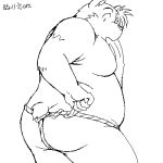  1:1 2006 anthro asian_clothing belly black_and_white butt clothing east_asian_clothing fundoshi humanoid_hands japanese_clothing japanese_text kemono low_res male mammal monochrome overweight overweight_anthro overweight_male simple_background solo takagi_kyou text underwear ursid white_background 