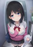  azuki_yui bra breast_hold see_through seifuku sweater thighhighs wet_clothes 