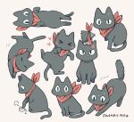  &gt;_&lt; :3 =_= anger_vein animal animal_focus ayu_(mog) black_cat cat closed_eyes crow_(nichijou) nichijou no_humans red_scarf sakamoto_(nichijou) scarf signature simple_background solo tail 