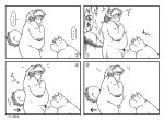  ... anthro belly blush book_whitener canid canine canis comic domestic_dog duo genitals japanese_text kemono male male/male mammal monochrome monochrome_(series) overweight overweight_male penis polar_bear scared takagi_kyou text ursid ursine wight_bracken 