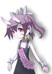  absurdres bangs bare_shoulders bieko black_dress blush bow_choker choker closed_mouth collarbone disgaea disgaea_6 dress earrings flat_chest hair_between_eyes highres horns jewelry looking_at_viewer purple_hair purple_skin red_eyes simple_background skin-covered_horns sleeveless smile toryo_(sinsei2413) twintails upper_body white_background wrist_bow yellow_choker 