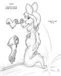  2020 4:5 alternate_species amputee anthro breasts dialogue disability english_text female flinters fur hair hi_res long_hair looking_back macropod mammal marsupial missing_arm missing_leg monochrome nude rear_view solo text wallaby 