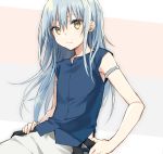  1other androgynous bangle bangs blue_hair bracelet closed_mouth collarbone hair_between_eyes highres jewelry long_hair looking_at_viewer mikoto_kei rimuru_tempest simple_background sleeveless solo tensei_shitara_slime_datta_ken 