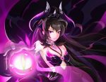  1girl absurdres black_hair energy_ball epic7 flat_chest floating_hair highres huge_filesize long_hair looking_at_viewer open_hand purple_eyes solo tdh123 tenebria 
