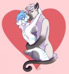  &lt;3 anthro big_butt blue_hair breasts butt convenient_censorship domestic_cat duo ears_back embrace fangs felid feline felis female fur grey_body grey_fur hair hellishlykawaiimiocreations hi_res hug huoyan_(ccwoah) inner_ear_fluff kissing long_tail love machairodontine male male/female mammal markings pivoted_ears romantic_ambiance romantic_couple siamese tuft tundra_(somefurrypersoniguess) white_body white_fur 