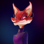  1:1 anthro canid canine clothed clothing ear_piercing ear_ring female fitna_(the_donkey_king) fox hi_res mammal piercing ptptpt simple_background solo villainous 