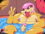  2020 4:3 anthro bathing el_booki erection eyewear genitals hi_res humanoid_hands koopa koopaling male mario_bros muscular muscular_anthro muscular_male nintendo nipples penis roy_koopa scalie sitting solo sunglasses tongue tongue_out video_games water 