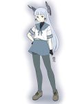  1girl alternate_costume bangs blunt_bangs cosplay kantai_collection long_hair murakumo_(kantai_collection) orange_eyes pantyhose pikapoo silver_hair solo undershirt very_long_hair 