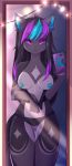  anthro big_breasts bra breasts canid canine canis clothing female hi_res highlights_(coloring) hybrid lights looking_at_viewer mammal mirror_selfie panties phone selfie skaiahart smile smiling_at_viewer solo sonja_wusky underwear wolf wolfdog 
