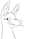  anthro avo_(weaver) candy canid canine canis female food inner_ear_fluff jackal lollipop looking_at_viewer mammal monochrome pack_street skunkbutt_(artist) smile solo tuft 