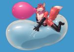  2020 anthro armwear balloon balloon_fetish blue_background bodily_fluids canid canine clothing cum deusexmoose ejaculation eyes_closed fox genital_fluids genitals hi_res humanoid_genitalia humanoid_penis inflatable latex_armwear latex_legwear legwear male mammal masturbation nipples penile penile_masturbation penis rubber simple_background solo 