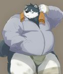  2020 absurd_res anthro belly canid canine canis clothed clothing domestic_dog hi_res humanoid_hands kemono male mammal noctnoc overweight overweight_anthro overweight_male simple_background solo sumo towel 