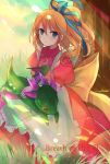  1girl blonde_hair breath_of_fire breath_of_fire_iii closed_mouth commentary_request dragon dress gloves hairband kazu_(muchuukai) long_hair looking_at_viewer nina_(breath_of_fire_iii) puffy_sleeves 